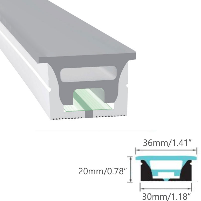 30*20mm Top Glow Silicone LED Light Strip Diffuser With Light-Emitting Flange For 15mm Strip Lights